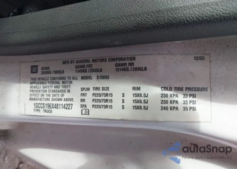 2004 Chevrolet Colorado Ls from USA, damaged, VIN 1GCCS196X48114227